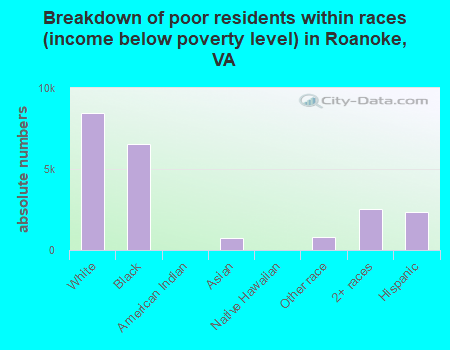 Breakdown of poor residents within races (income below poverty level) in Roanoke, VA