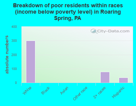 Breakdown of poor residents within races (income below poverty level) in Roaring Spring, PA