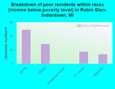 Breakdown of poor residents within races (income below poverty level) in Robin Glen-Indiantown, MI