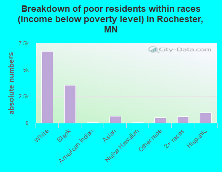 Breakdown of poor residents within races (income below poverty level) in Rochester, MN