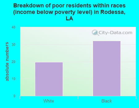 Breakdown of poor residents within races (income below poverty level) in Rodessa, LA