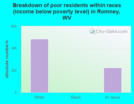 Breakdown of poor residents within races (income below poverty level) in Romney, WV