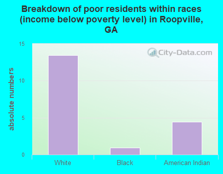 Breakdown of poor residents within races (income below poverty level) in Roopville, GA