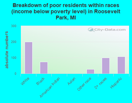 Breakdown of poor residents within races (income below poverty level) in Roosevelt Park, MI