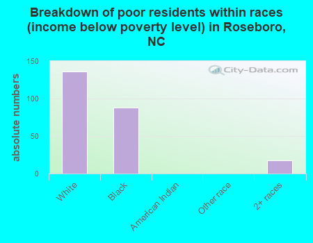 Breakdown of poor residents within races (income below poverty level) in Roseboro, NC