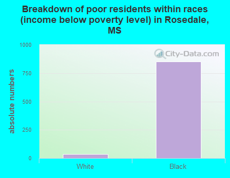 Breakdown of poor residents within races (income below poverty level) in Rosedale, MS