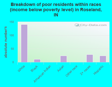 Breakdown of poor residents within races (income below poverty level) in Roseland, IN