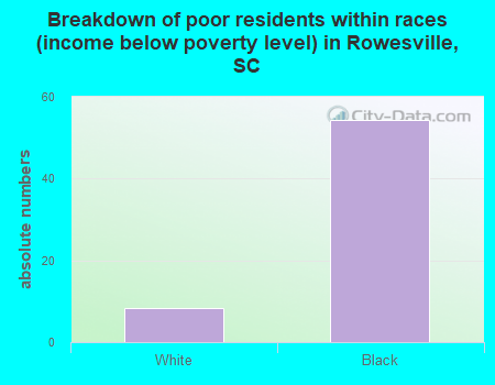 Breakdown of poor residents within races (income below poverty level) in Rowesville, SC