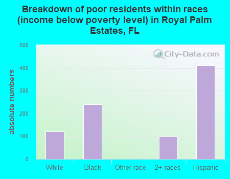 Breakdown of poor residents within races (income below poverty level) in Royal Palm Estates, FL