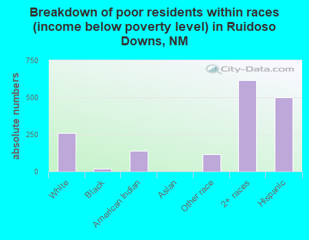 Breakdown of poor residents within races (income below poverty level) in Ruidoso Downs, NM