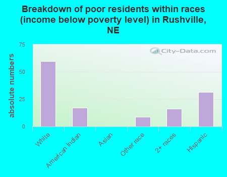 Breakdown of poor residents within races (income below poverty level) in Rushville, NE
