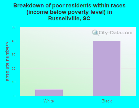 Breakdown of poor residents within races (income below poverty level) in Russellville, SC
