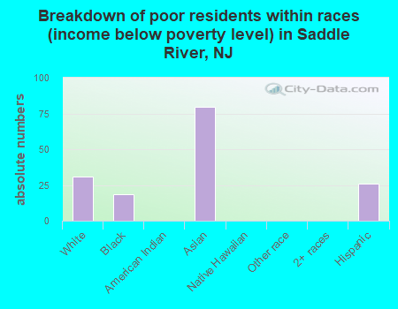 Breakdown of poor residents within races (income below poverty level) in Saddle River, NJ