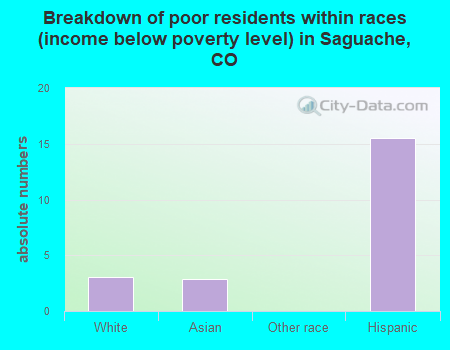 Breakdown of poor residents within races (income below poverty level) in Saguache, CO