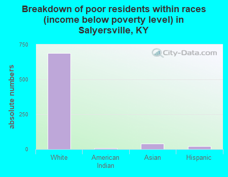 Breakdown of poor residents within races (income below poverty level) in Salyersville, KY