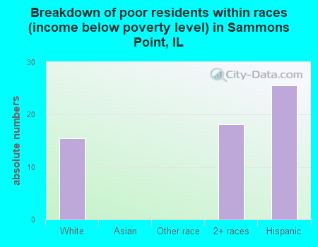Breakdown of poor residents within races (income below poverty level) in Sammons Point, IL
