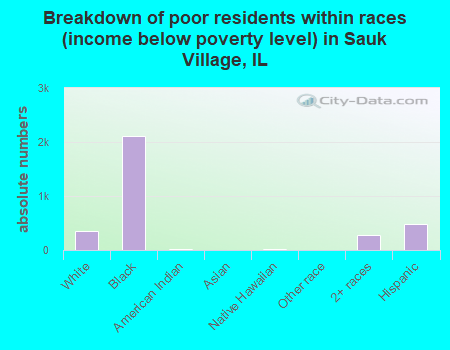 Breakdown of poor residents within races (income below poverty level) in Sauk Village, IL