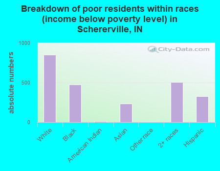 Breakdown of poor residents within races (income below poverty level) in Schererville, IN
