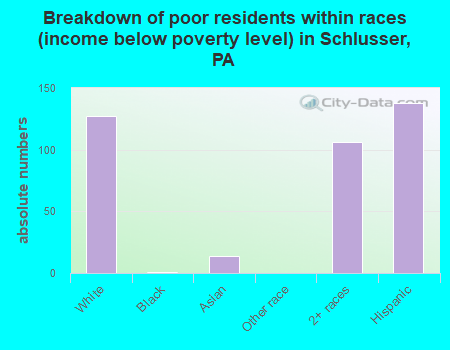 Breakdown of poor residents within races (income below poverty level) in Schlusser, PA