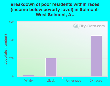 Breakdown of poor residents within races (income below poverty level) in Selmont-West Selmont, AL