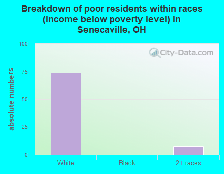 Breakdown of poor residents within races (income below poverty level) in Senecaville, OH