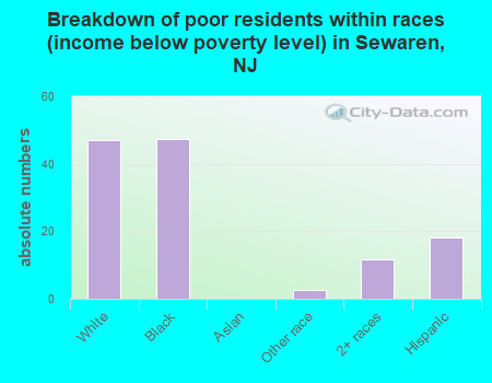 Breakdown of poor residents within races (income below poverty level) in Sewaren, NJ