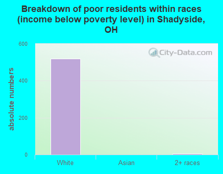 Breakdown of poor residents within races (income below poverty level) in Shadyside, OH