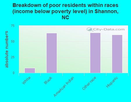 Breakdown of poor residents within races (income below poverty level) in Shannon, NC