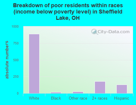 Breakdown of poor residents within races (income below poverty level) in Sheffield Lake, OH
