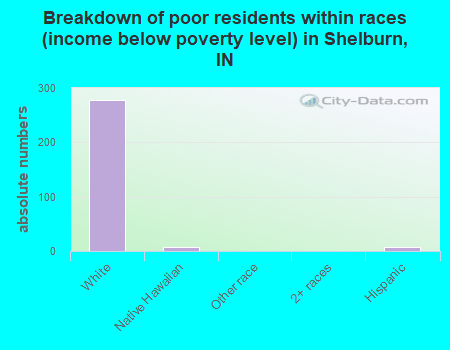 Breakdown of poor residents within races (income below poverty level) in Shelburn, IN