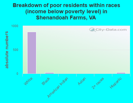 Breakdown of poor residents within races (income below poverty level) in Shenandoah Farms, VA