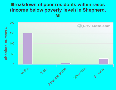 Breakdown of poor residents within races (income below poverty level) in Shepherd, MI