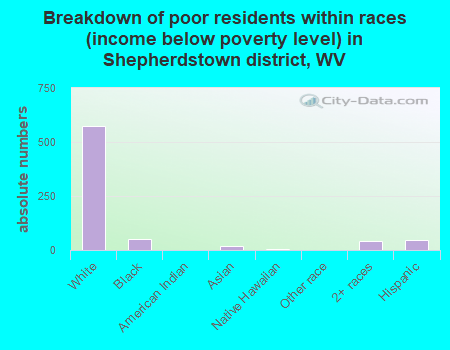 Breakdown of poor residents within races (income below poverty level) in Shepherdstown district, WV