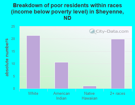 Breakdown of poor residents within races (income below poverty level) in Sheyenne, ND