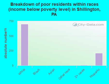 Breakdown of poor residents within races (income below poverty level) in Shillington, PA