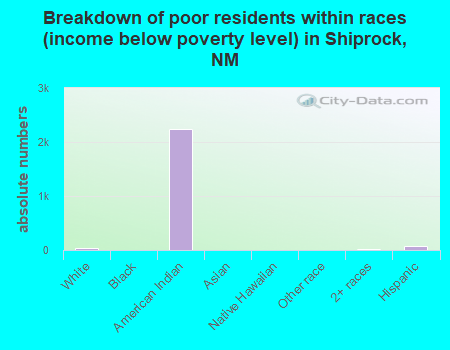 Breakdown of poor residents within races (income below poverty level) in Shiprock, NM