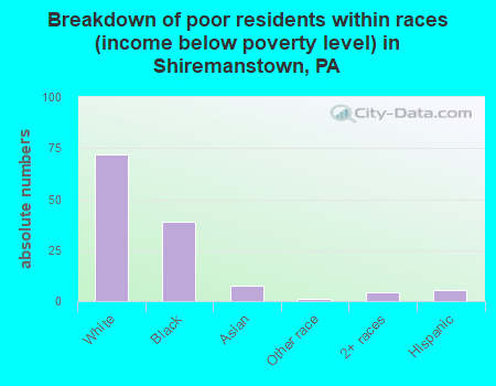 Breakdown of poor residents within races (income below poverty level) in Shiremanstown, PA