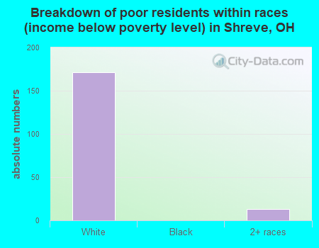 Breakdown of poor residents within races (income below poverty level) in Shreve, OH