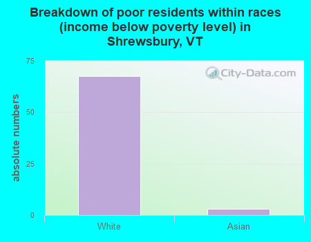 Breakdown of poor residents within races (income below poverty level) in Shrewsbury, VT