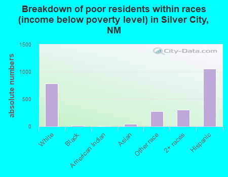 Breakdown of poor residents within races (income below poverty level) in Silver City, NM