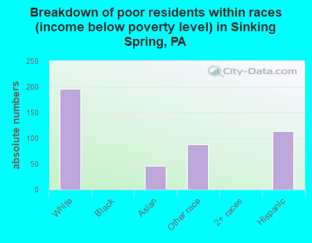 Breakdown of poor residents within races (income below poverty level) in Sinking Spring, PA