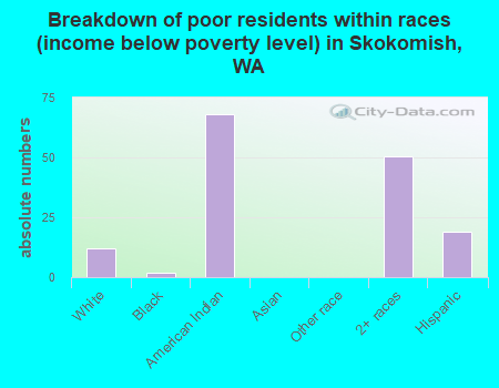 Breakdown of poor residents within races (income below poverty level) in Skokomish, WA
