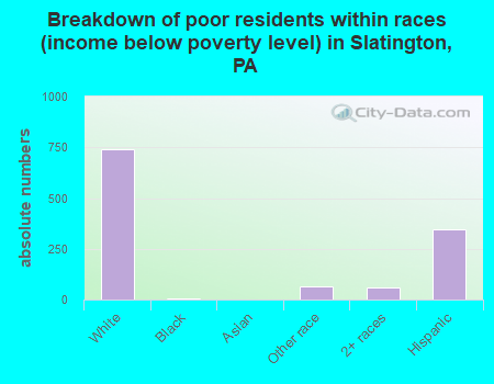 Breakdown of poor residents within races (income below poverty level) in Slatington, PA