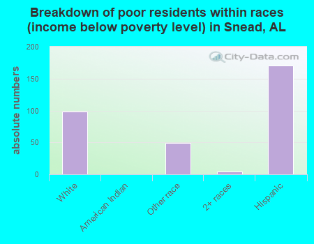 Breakdown of poor residents within races (income below poverty level) in Snead, AL