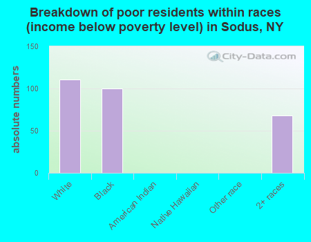 Breakdown of poor residents within races (income below poverty level) in Sodus, NY