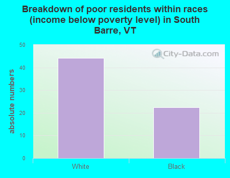 Breakdown of poor residents within races (income below poverty level) in South Barre, VT