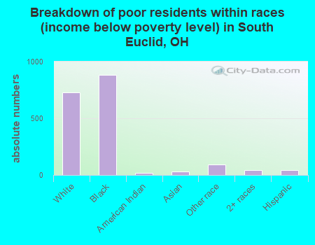 Breakdown of poor residents within races (income below poverty level) in South Euclid, OH