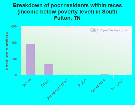 Breakdown of poor residents within races (income below poverty level) in South Fulton, TN