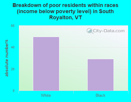 Breakdown of poor residents within races (income below poverty level) in South Royalton, VT