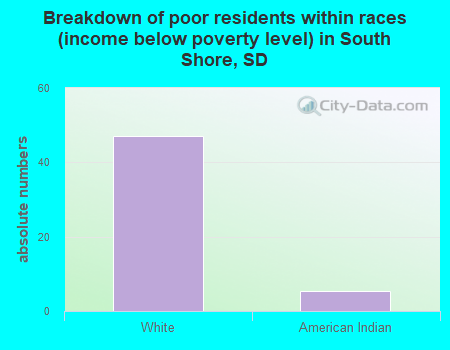 Breakdown of poor residents within races (income below poverty level) in South Shore, SD